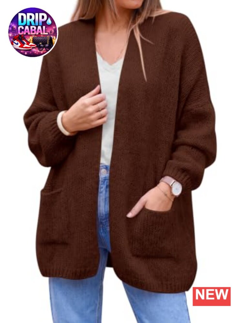 Open Front Long Sleeve Cardigan Sweater with Pockets